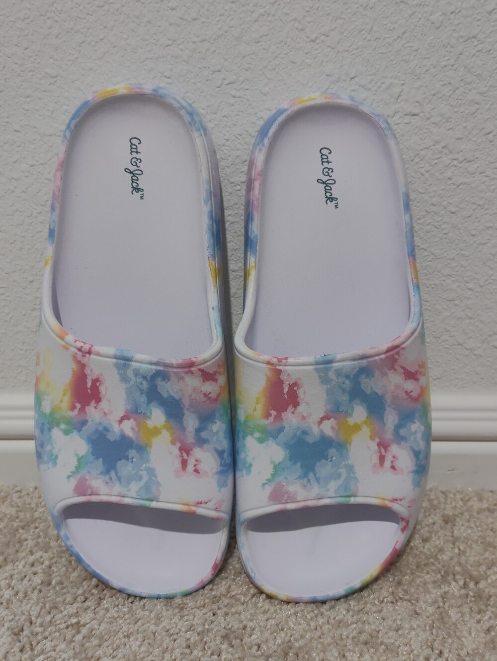 Women's White Tie-Dye Slide Sandals
